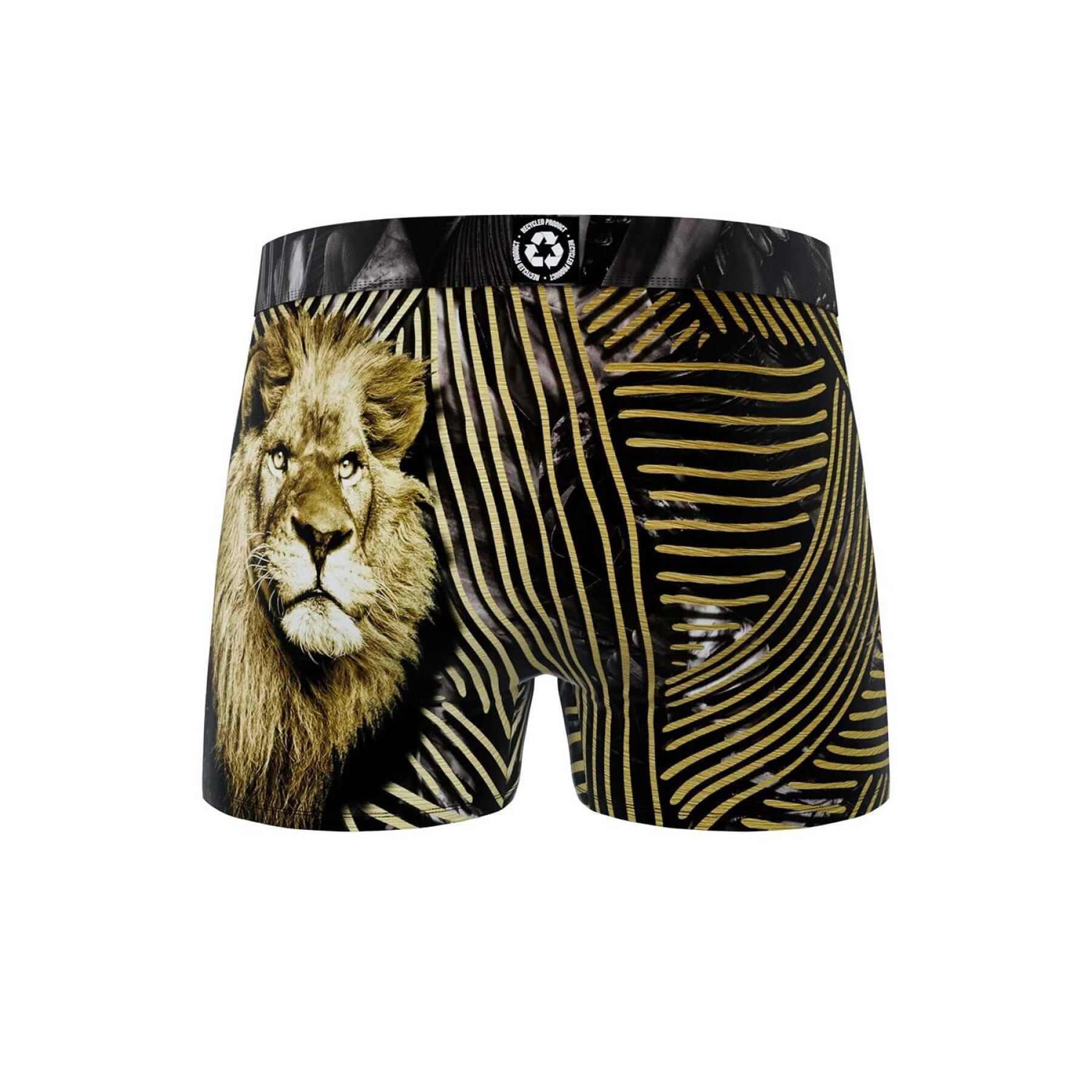 Boxershorts aus recyceltem Polyester mit Aufdruck wilde Tiere Löwe Kind Freegun