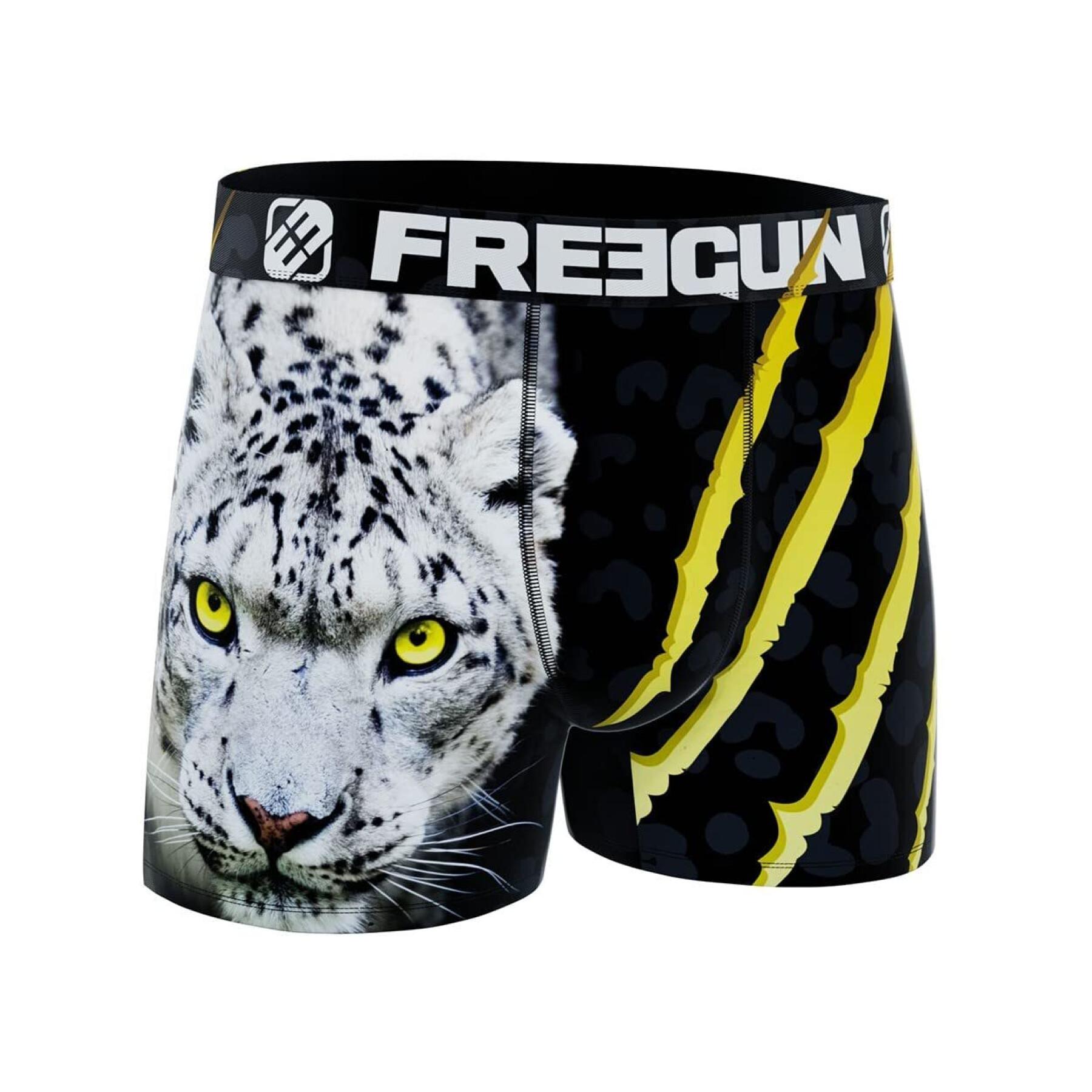 Boxershorts aus recyceltem Polyester mit Aufdruck wilde Tiere Panther Kind Freegun