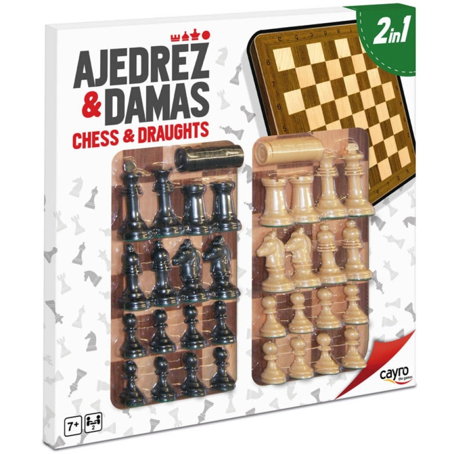 Schach- und Damespiel Holz komplett Cayro
