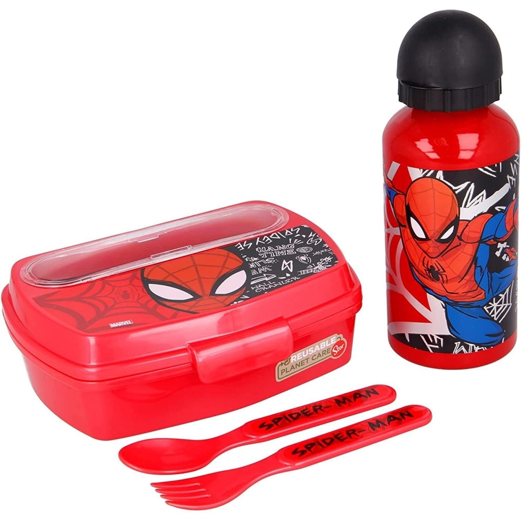 Sandwichbox und Trinkflasche mit Besteck spiderman Marvel