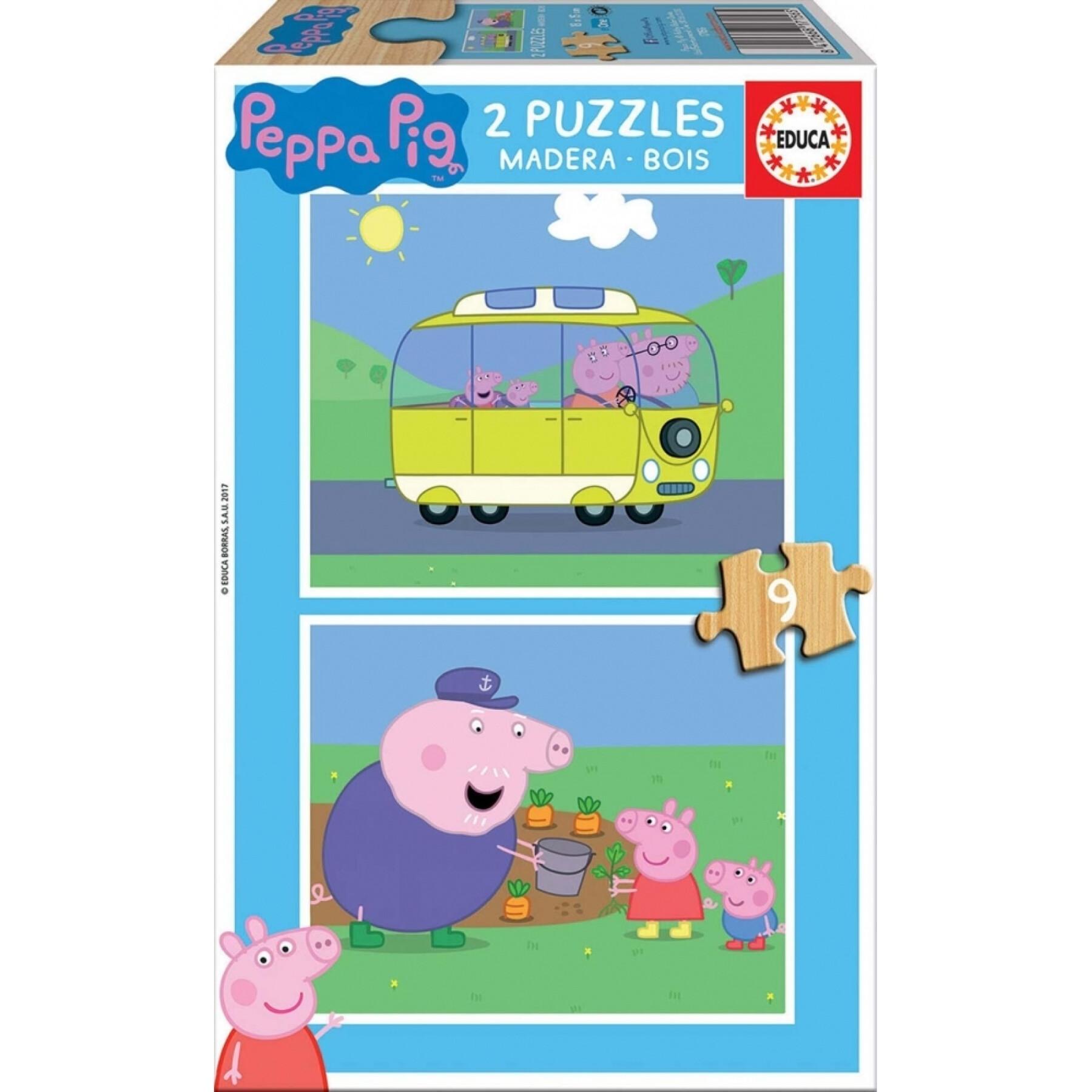 Puzzle von 2 x 9 Teile aus Holz Peppa Pig