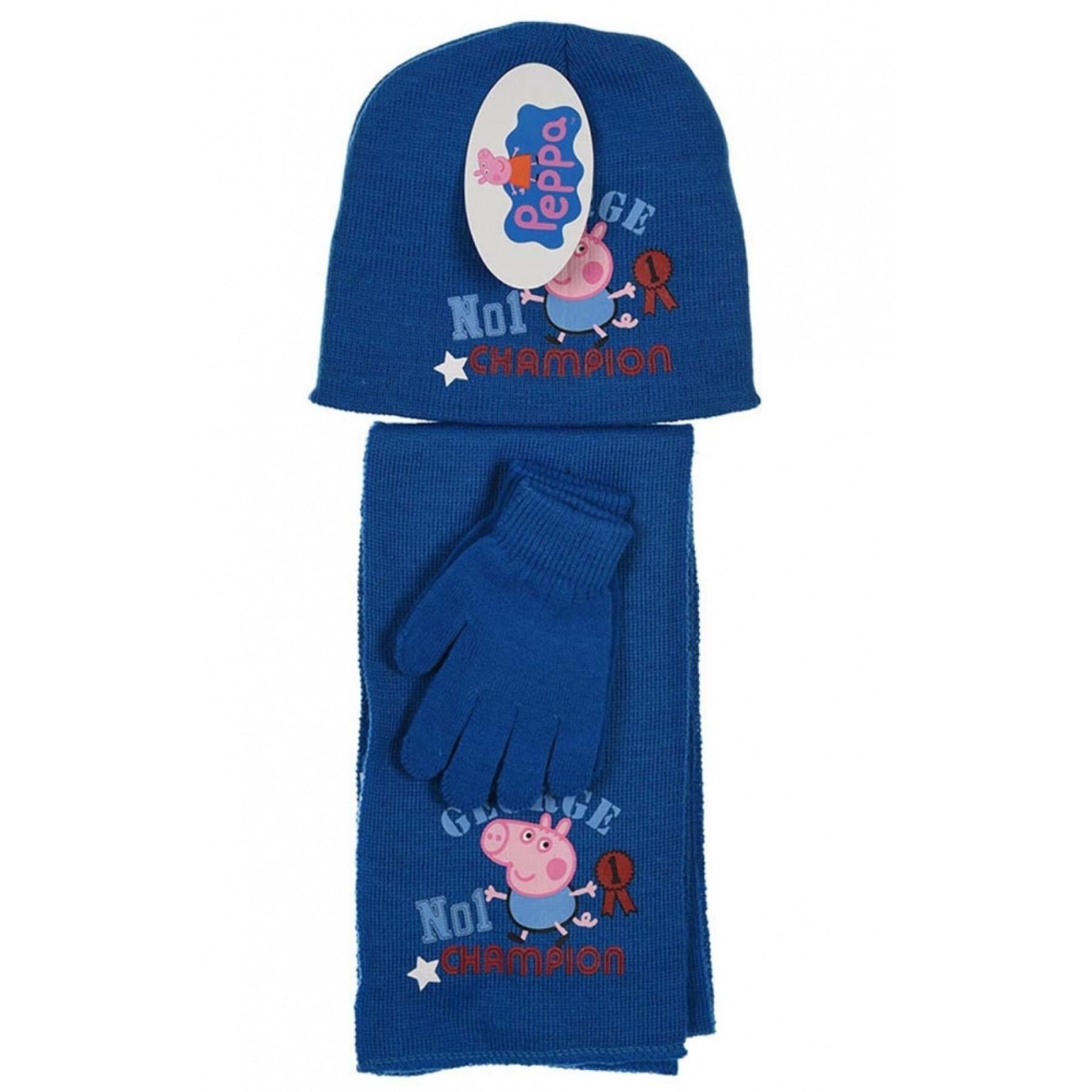 Set aus Mütze und Schal mit Handschuhen aus Wolle, Baby Peppa Pig