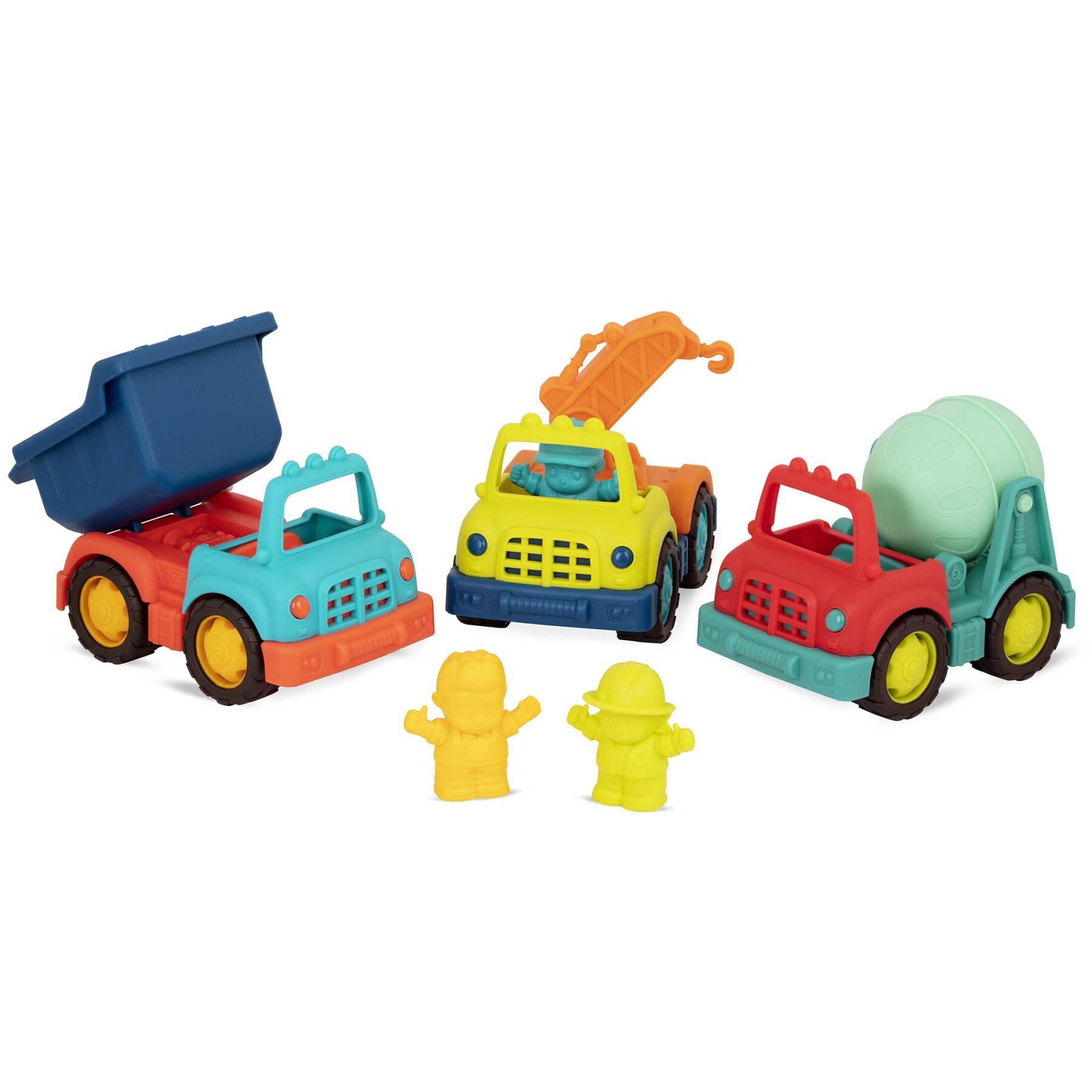 Set von 3 Mini-Bauwagen mit seinen Figuren Petit Jour Happy Cruisers