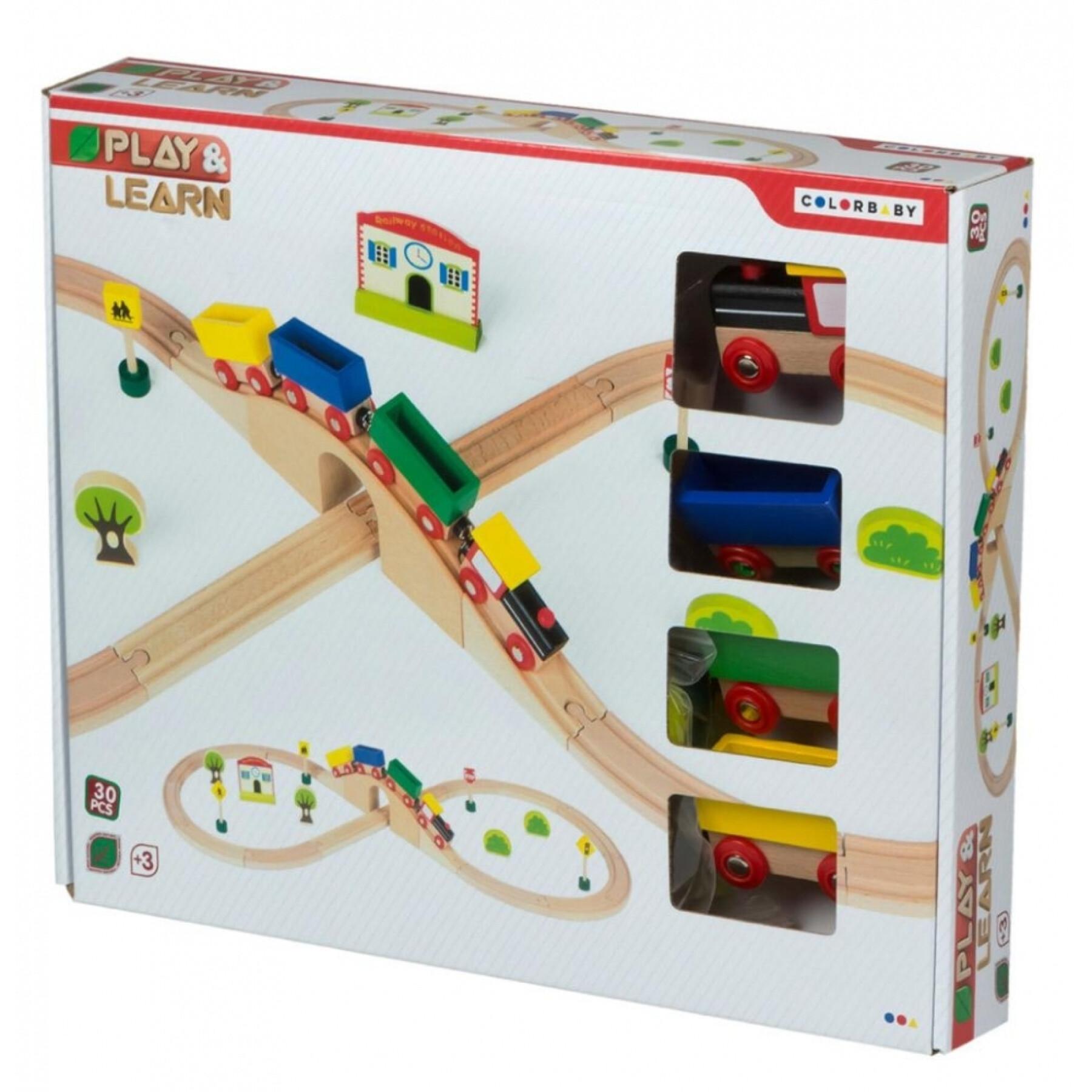 Eisenbahnstrecke aus Holz mit 30 Teilen Play & Learn