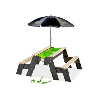 Aktivitätstisch Sand und Wasser, und Picknicktisch (2 Bänke) mit Sonnenschirm und Gartengeräten Exit Toys Aksent