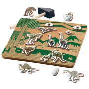 Spiel Tischlerlehrling Dinosaurierfiguren + beidseitig bedruckte Korkplatte Totum Dino Forever