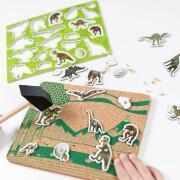 Spiel Tischlerlehrling Dinosaurierfiguren + beidseitig bedruckte Korkplatte Totum Dino Forever